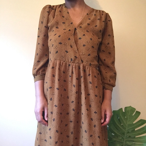 Vintage brown flowy Midi Dress Small - Picture 3 of 10